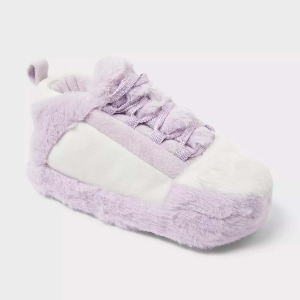 Cat & Jack Journey Sneaker Slippers |Kids Size 6-7 Purple Faux Fur New